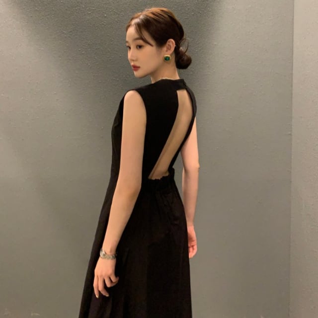 【予約販売】ワンピース レディース ロング丈 スリット 背中見せ ブラック ベージュ 黒 ホワイト お呼ばれ 結婚式 ドレス きれいめ ワンピ 大人可愛い エレガント おしゃれ こなれ感 韓国 フリー