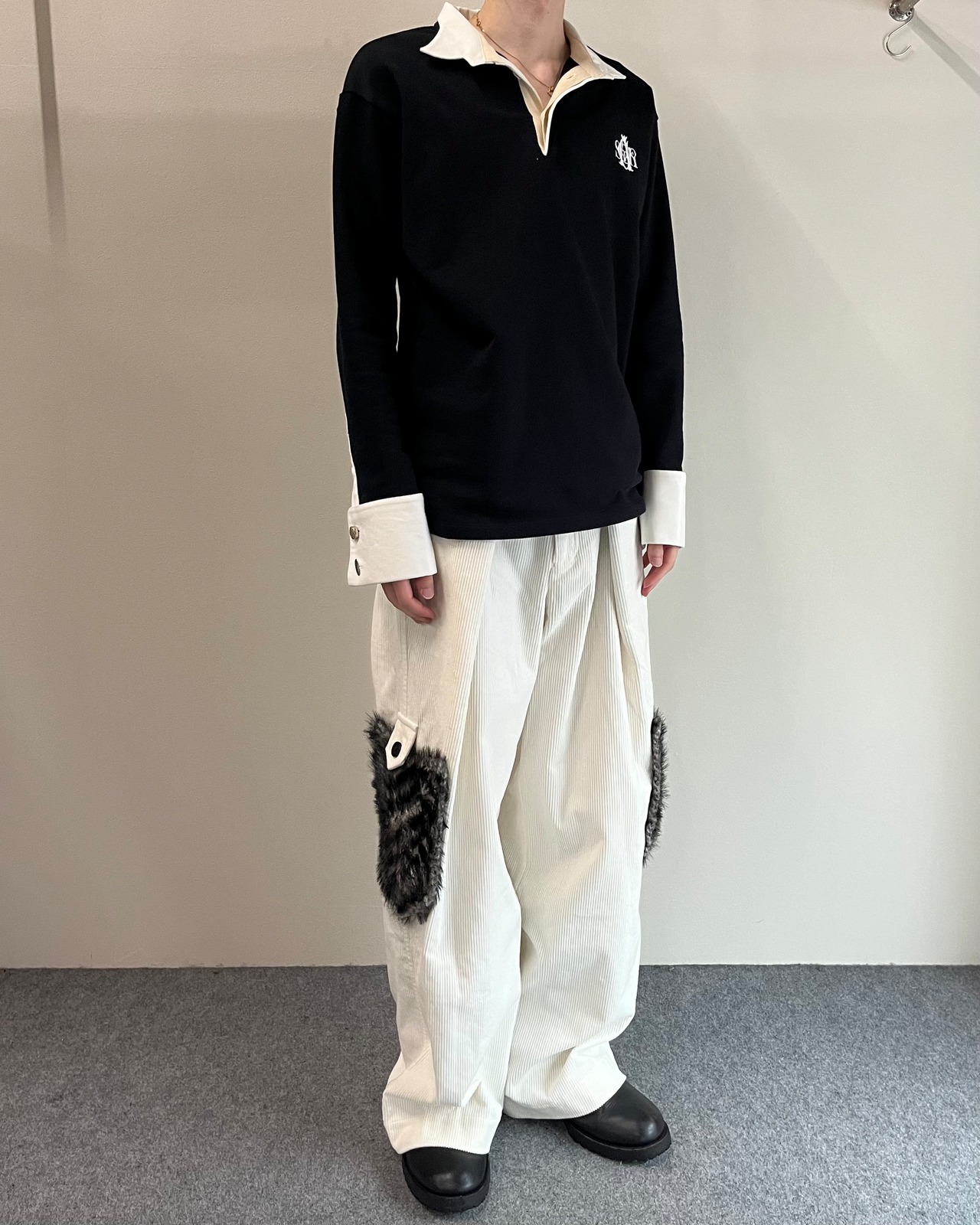【26/AW Oscar Ouyang】Black french cuff polo shirt