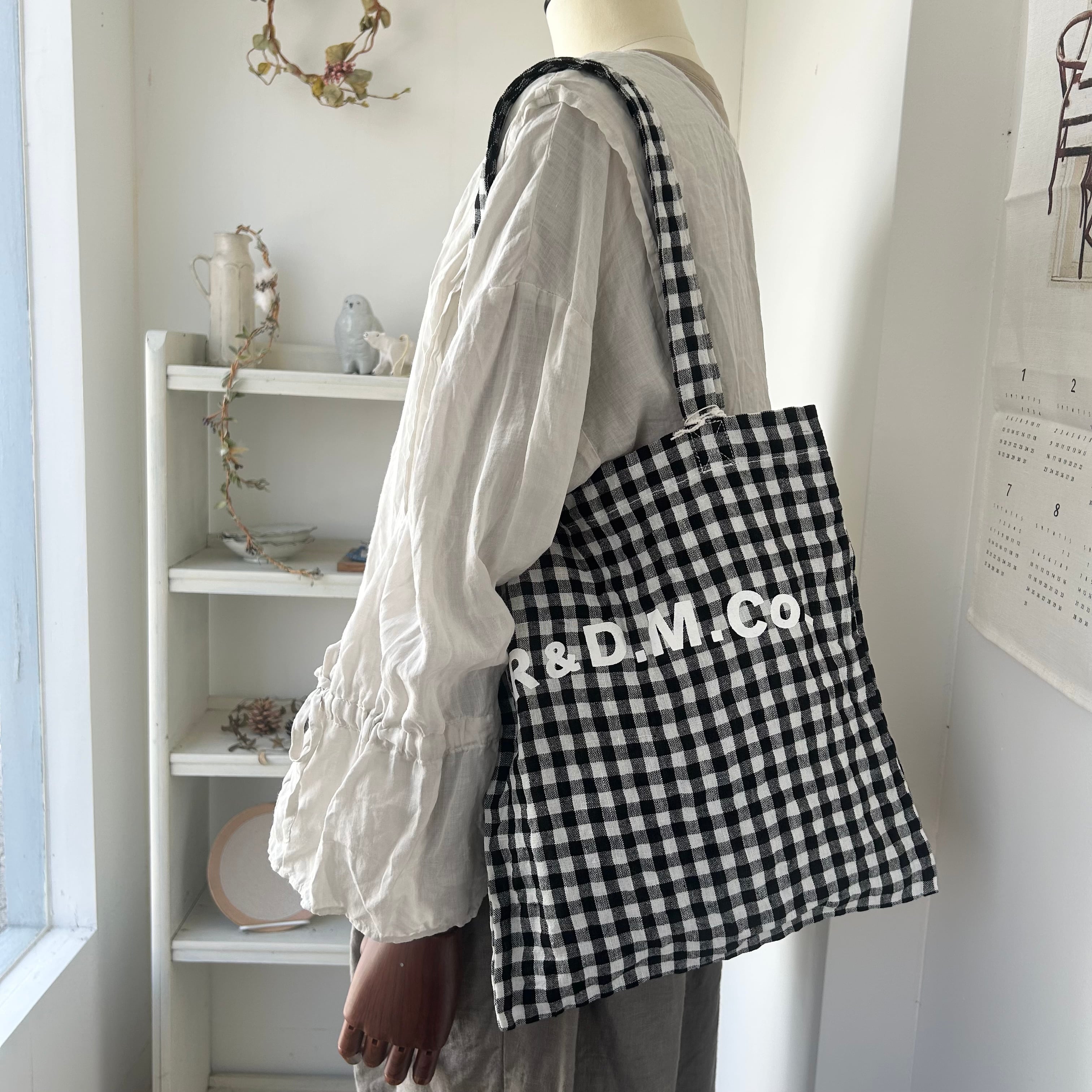 R&D.M.Co- オールドマンズテーラー リネンギンガムチェックトート  