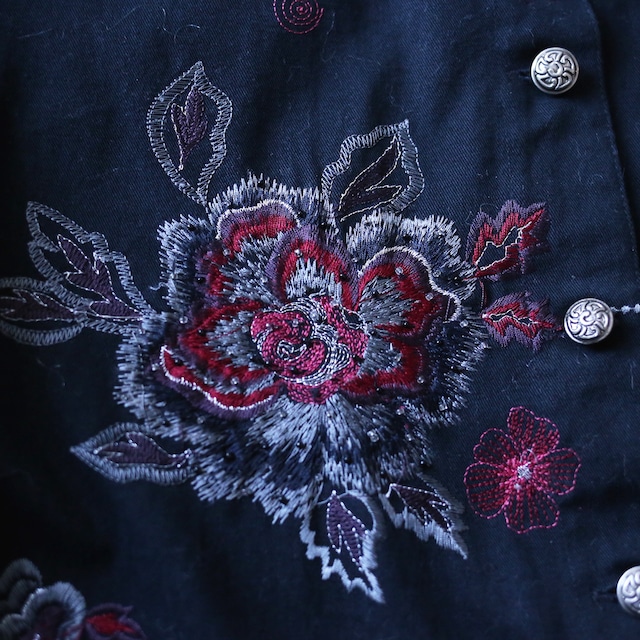 "刺繍" flower art pattern beads decoration box silhouette cotton shirt jacket