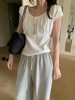 (予約)mellounge / Grooming Ribbon Tee / 2color