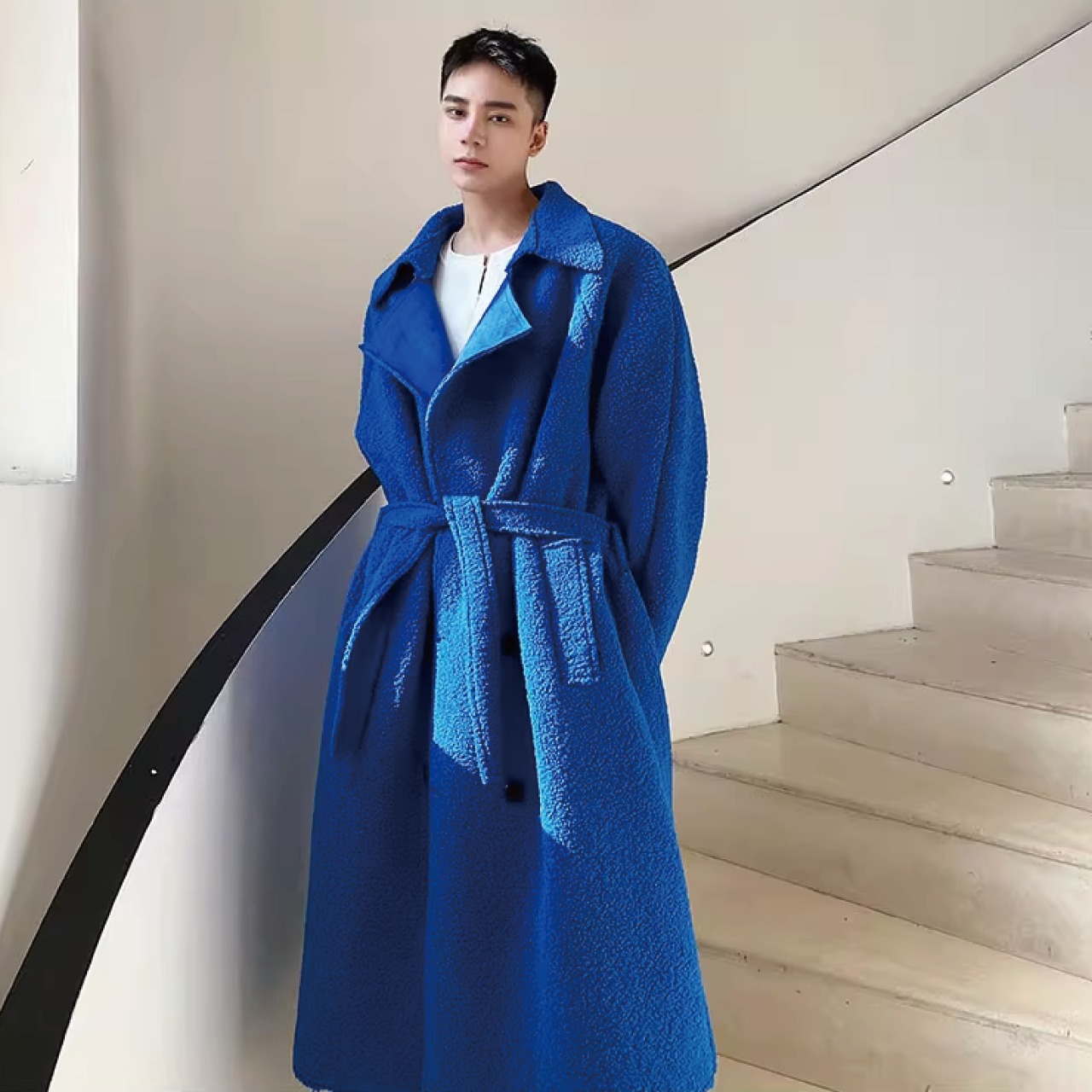 韓国スタイルラムウールロングコート　CO005