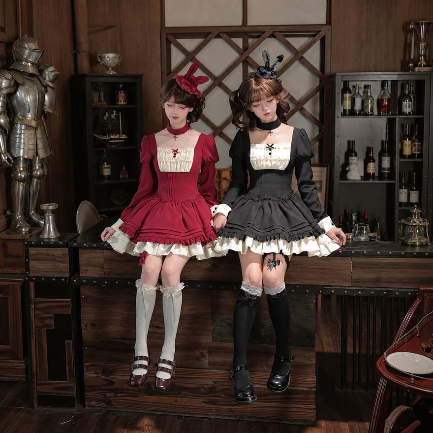 夜兎喫茶のクラシカルメイド クロスバックフリルエプロン｜生成り