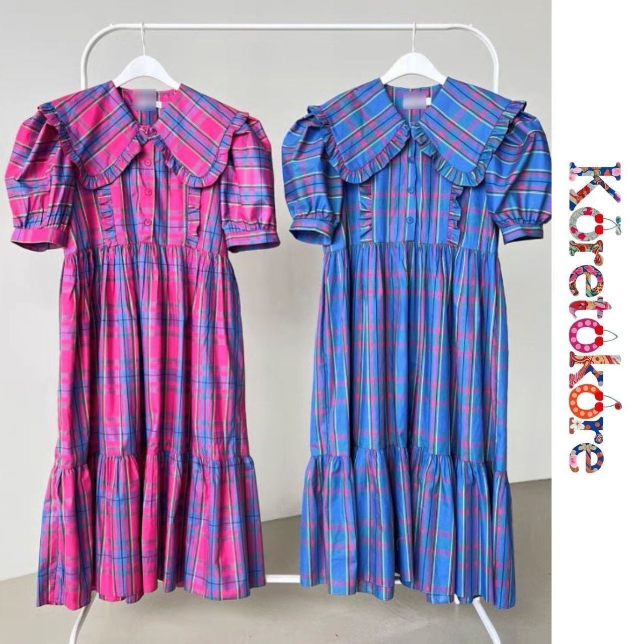 Plaid Frill Collar Dress A1161