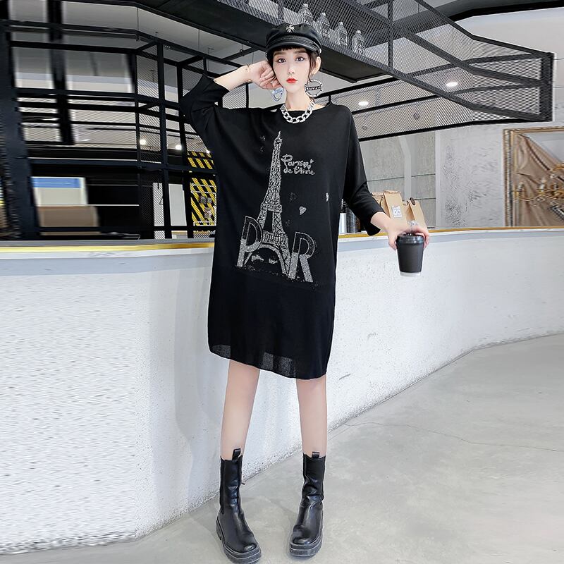 ラージサイズの明るいダイヤモンドドレスの女性の2020年秋新しいファットmmウエストスリミングプラスファットプラス雰囲気のある女性のスカートファッション ミックスインファッション7701247412