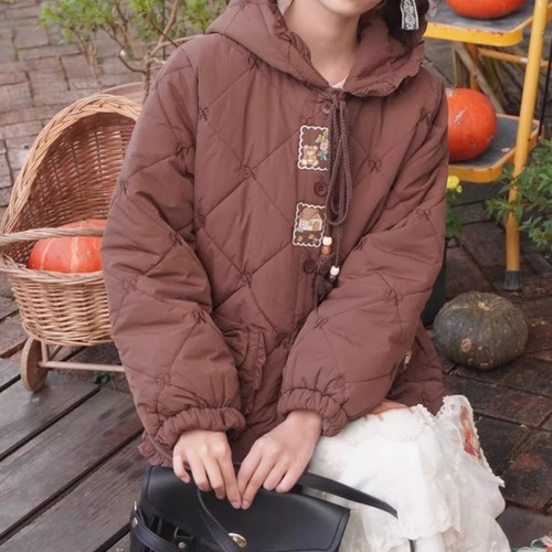 ダイヤ柄ステッチフーディージャケット ・9027