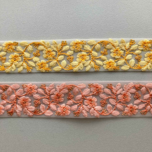 さくら風小花チュール単色刺繍リボン（1mカット）