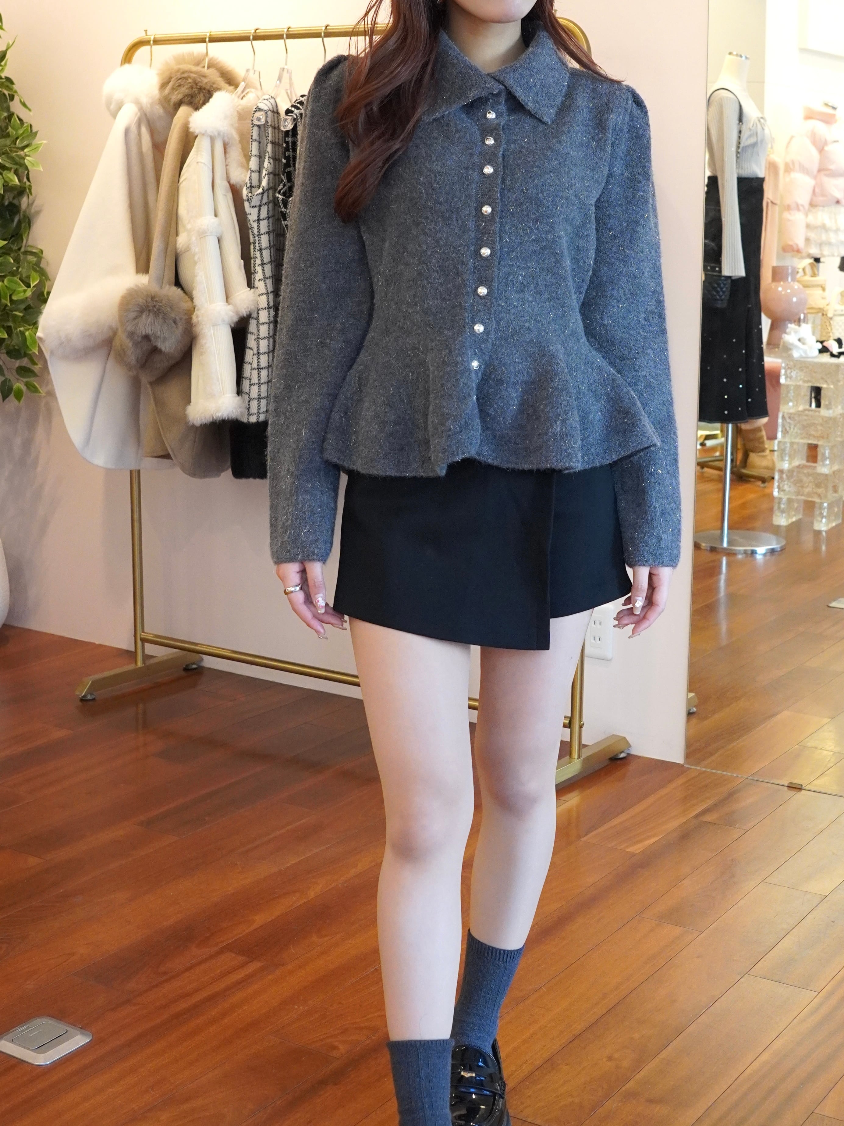 POMME d'amour peplum frill jacket グレー peplum frill jacket – ROUGE by POMME d'amour