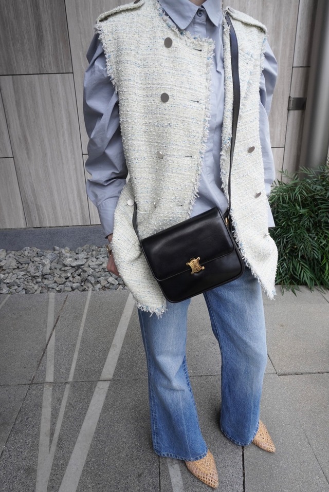 CELINE セリーヌ ショルダーバッグ ブラック トリオンフ レザー フラップ vintage ヴィンテージ オールド igefky