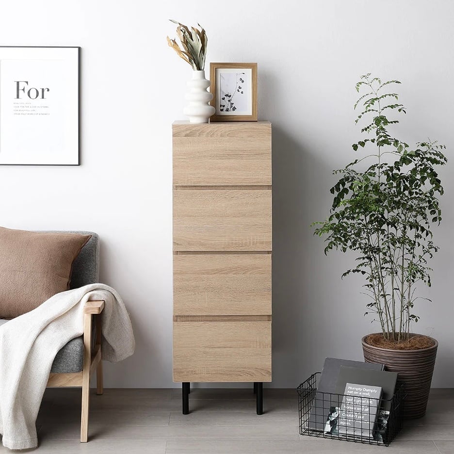 【幅40㎝】大容量の大容量の引き出し収納4段スリムチェスト