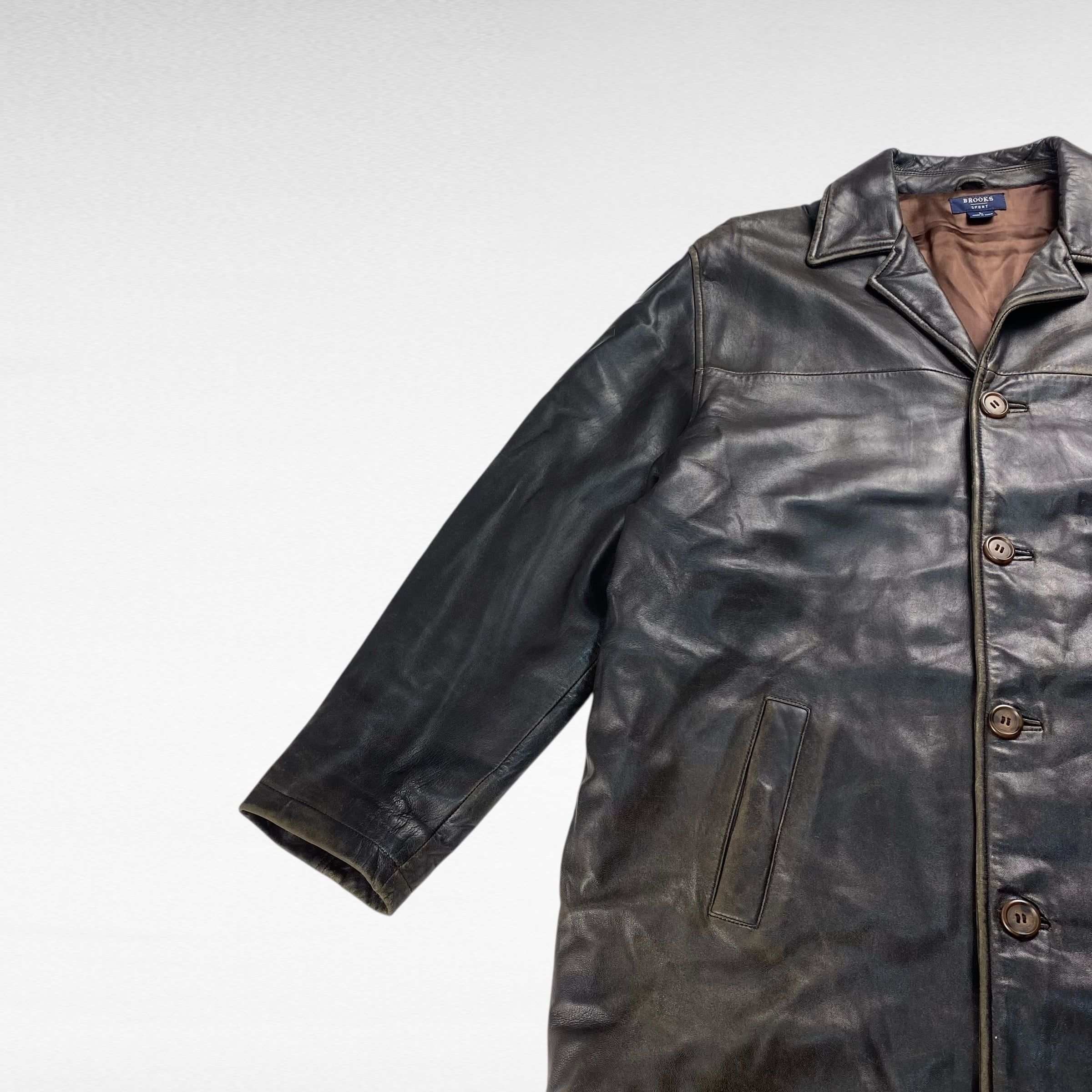 【極上品】ブルックスブラザーズ レザー カーコート 黒 牛革 L 中綿 極上品】ブルックスブラザーズ レザー カーコート 黒 牛革 L 中綿