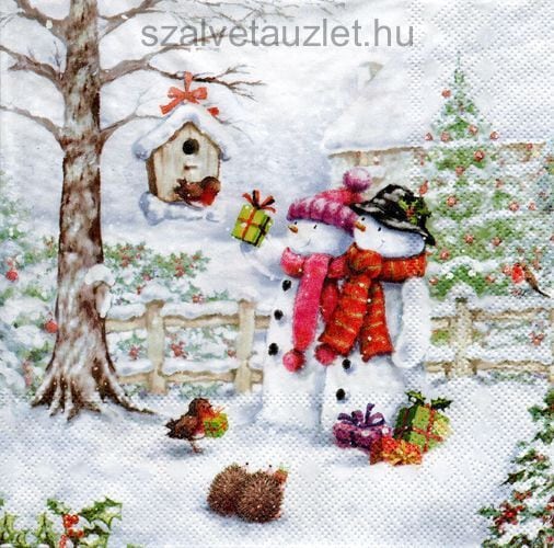 NO94 雪だるまのカップル クリスマス・ウィンターペーパーナプキン【1