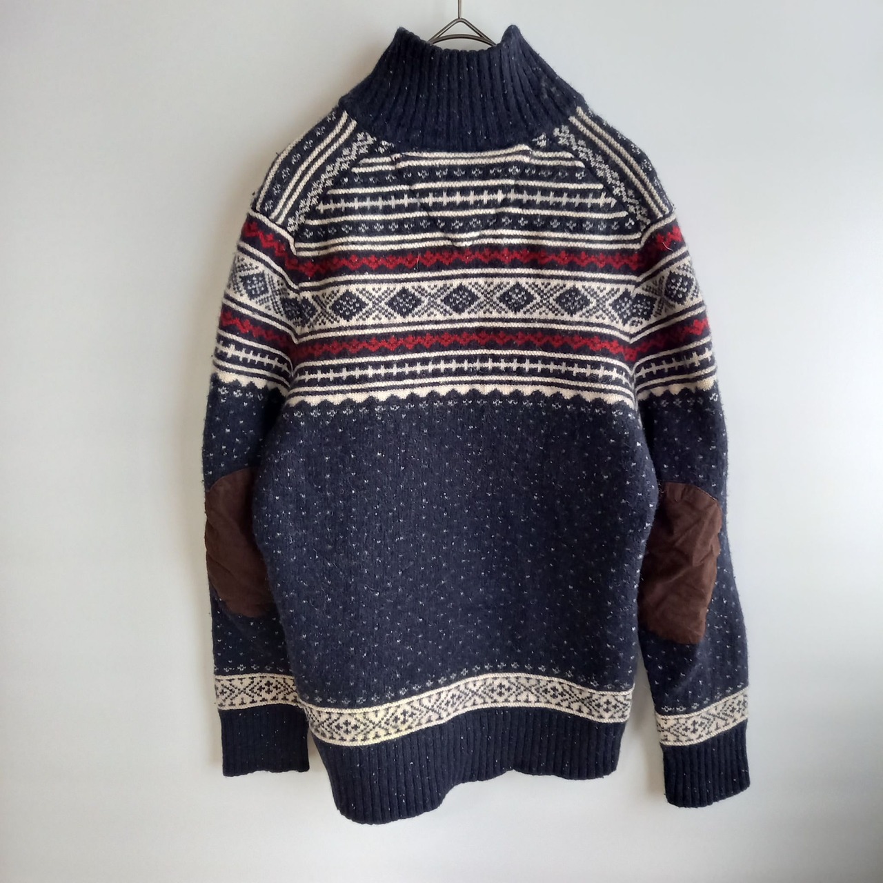 トミー　ハーフボタン　ラムウールセーター　ノルディック柄　ネイビー　S/P