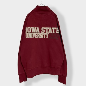 【JAMERICA】カレッジ ロゴ アイオワ州立大学 IOWA STATE UNIVERSITY 刺繍ロゴ バックロゴ ハーフジップ スナップ スウェット プルオーバー カンガルーポケットM US古着