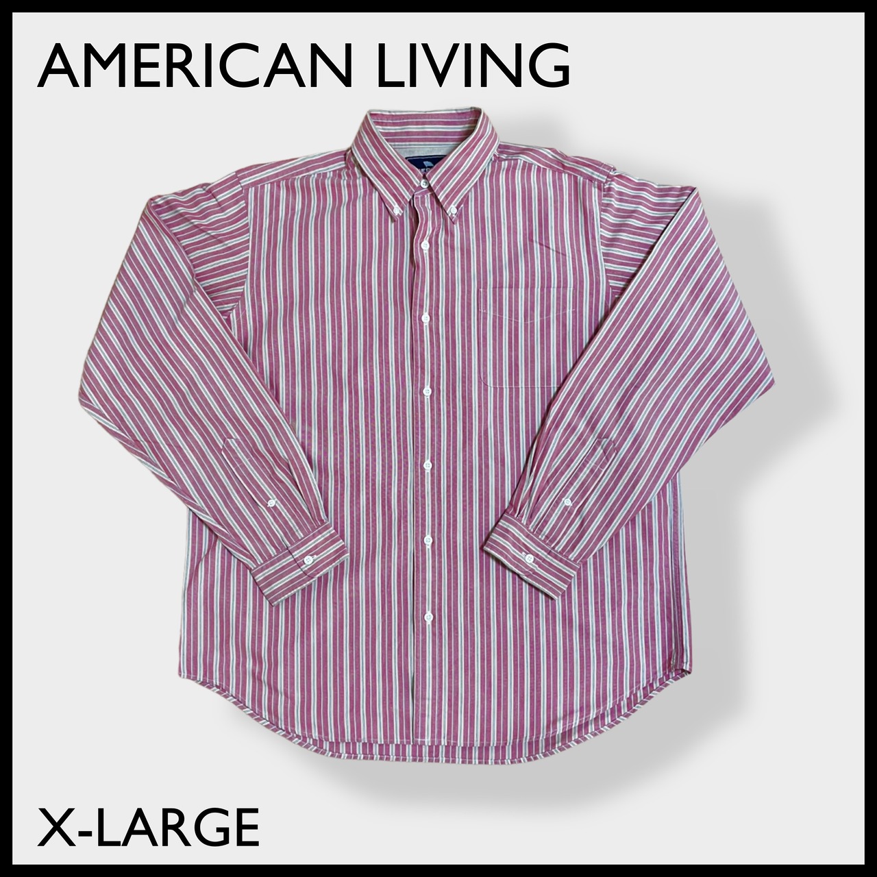 【AMERICAN LIVING】ストライプシャツ 柄物 マルチストライプ ボタンダウン コットンシャツ カジュアルシャツ 長袖 薄紫 ライラック XL ビッグサイズ US古着