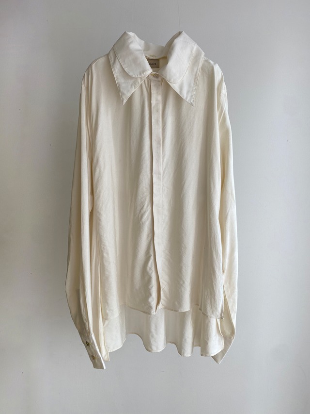 Three way collar side slit blouse ”Natural”  silk & organic cotton