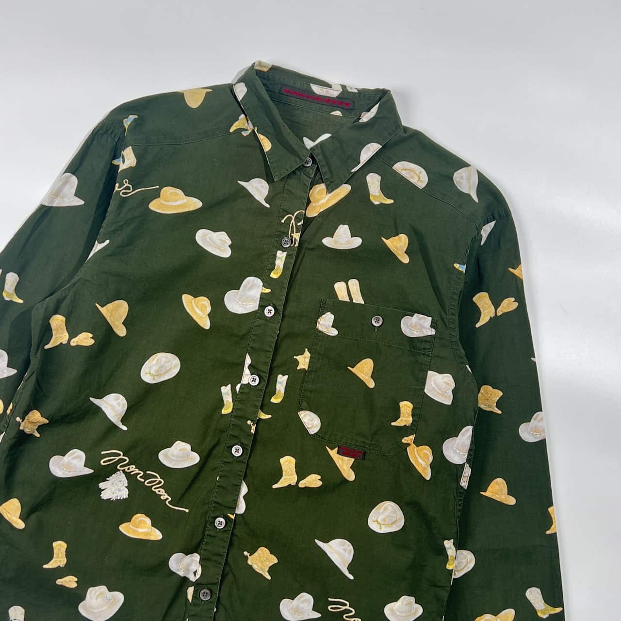 Mademoiselle NON NON マドモアゼルノンノン カウボーイ ハット 総柄 長袖シャツ M/ダークグリーン系 レディース 薄手