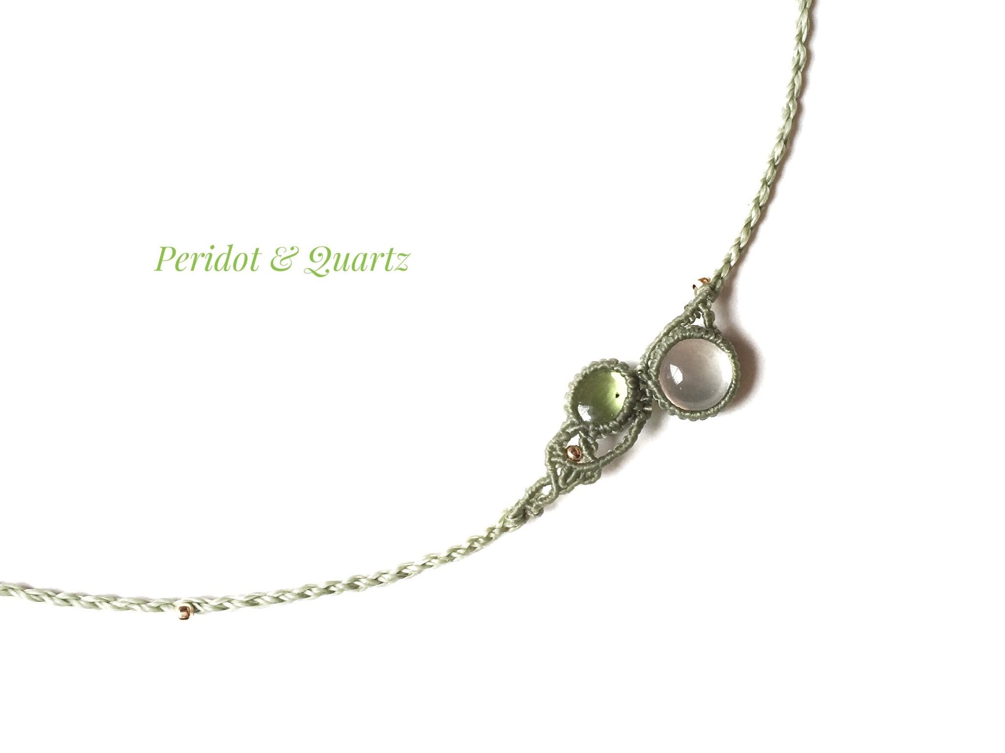 ペリドット+水晶 macramé necklace