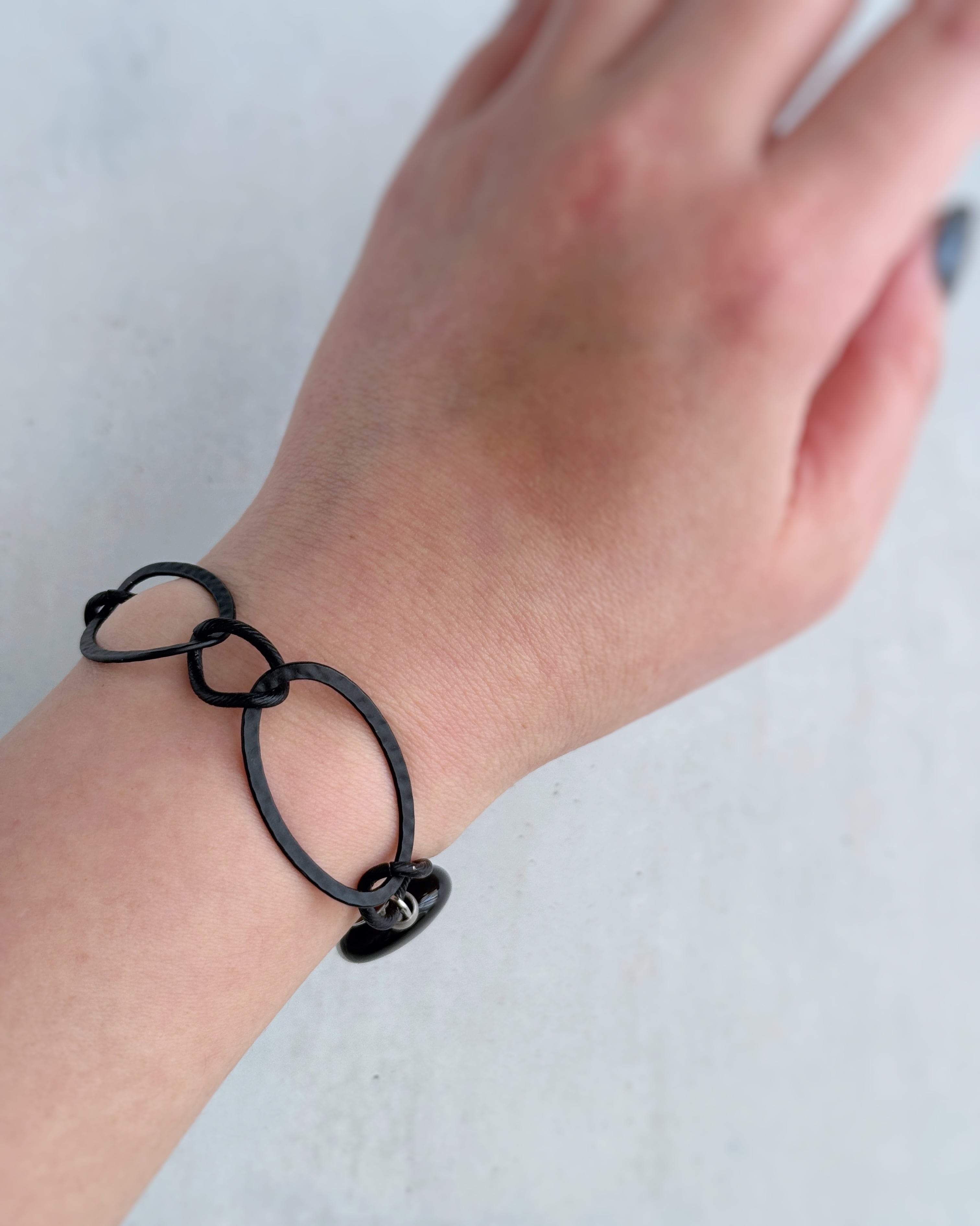 Chain & stone bracelet (ブラックアゲート×クォーツ)