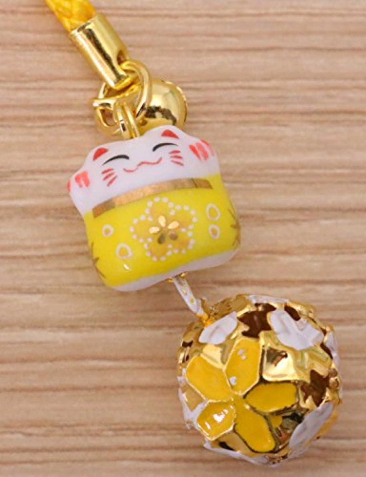 まつみ工芸 根付け 携帯ストラップ 招福桜まねき猫根付ストラップ 黄色