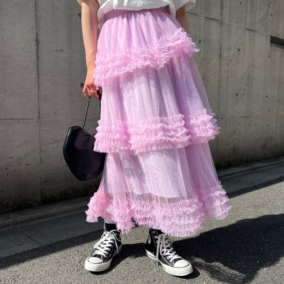 color volume frill tulle skirt_LN01168