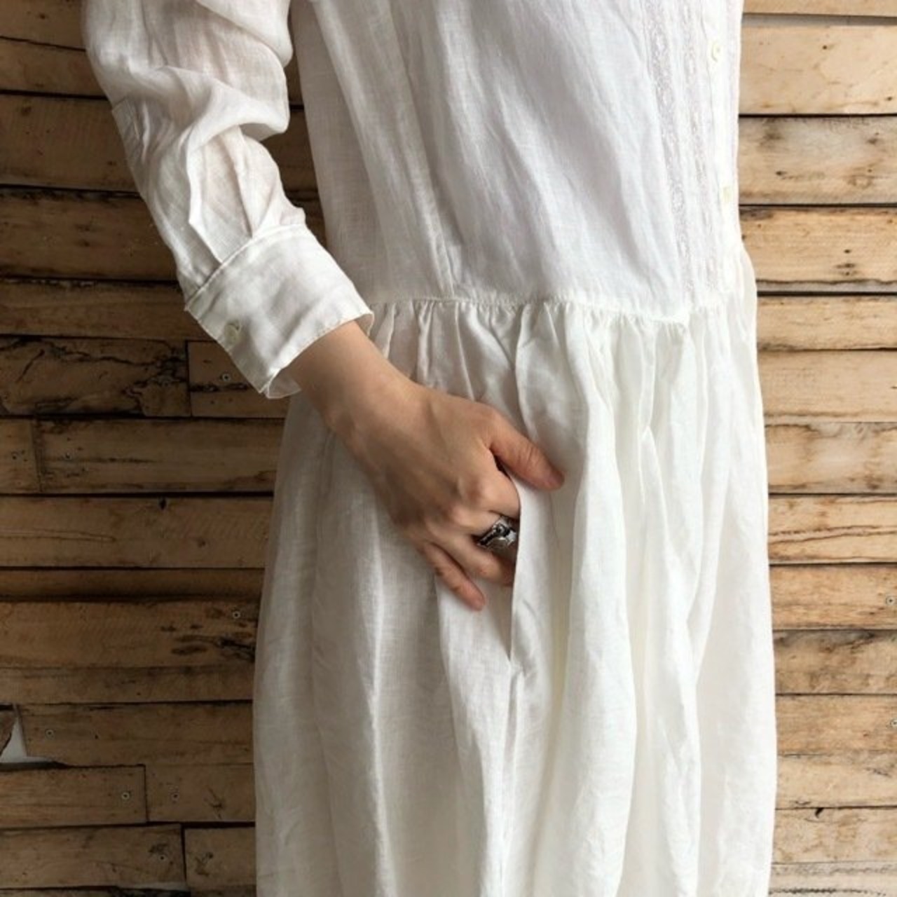 UNIVERSAL TISSU　リネンレースクラシックワンピース　シロ【送料無料】【SALE】