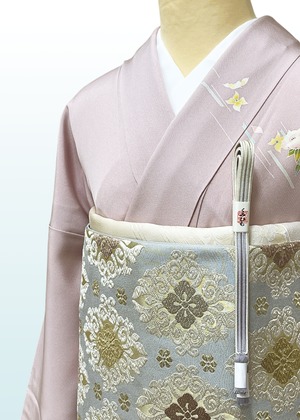 (袷)淡紅藤色地 草花文 本加賀友禅 谷崎善治 附下 しつけ糸付き・紋なし LUKKO−055(リユース品)