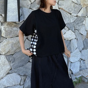 POLKA DOT ASYMMETRIC ROUND NECK T-SHIRT M- M-17446
