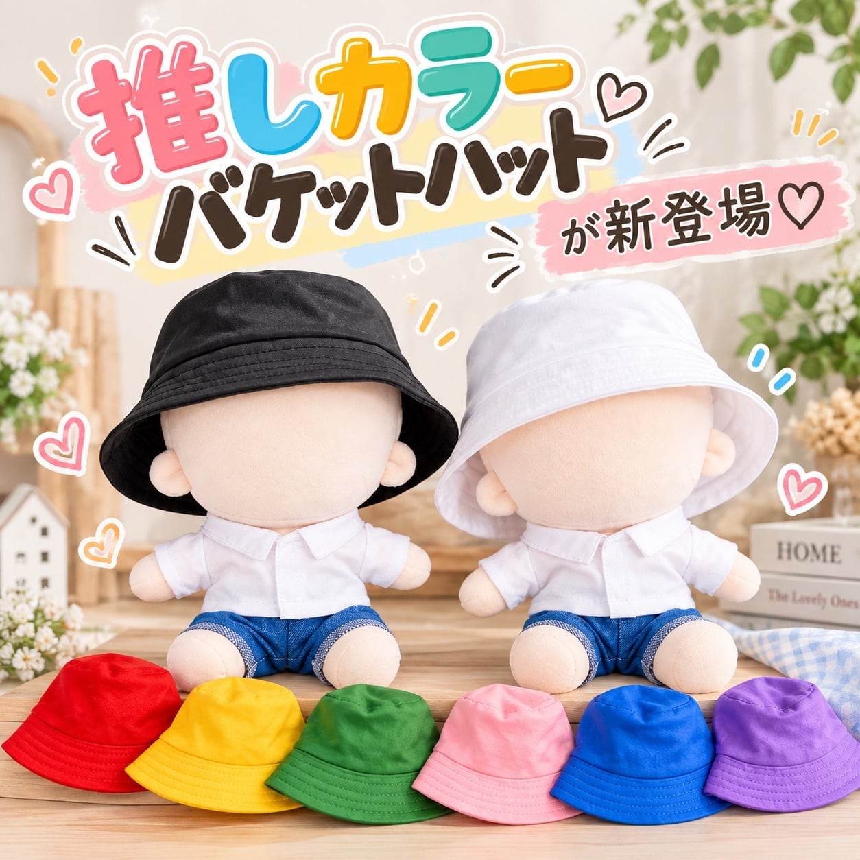 10cm-15cm】 ぬい服 おしゃれ 推しカラー バケットハット 帽子 8色