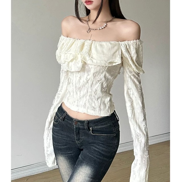 off-shoulder lace long sleeve top la3052