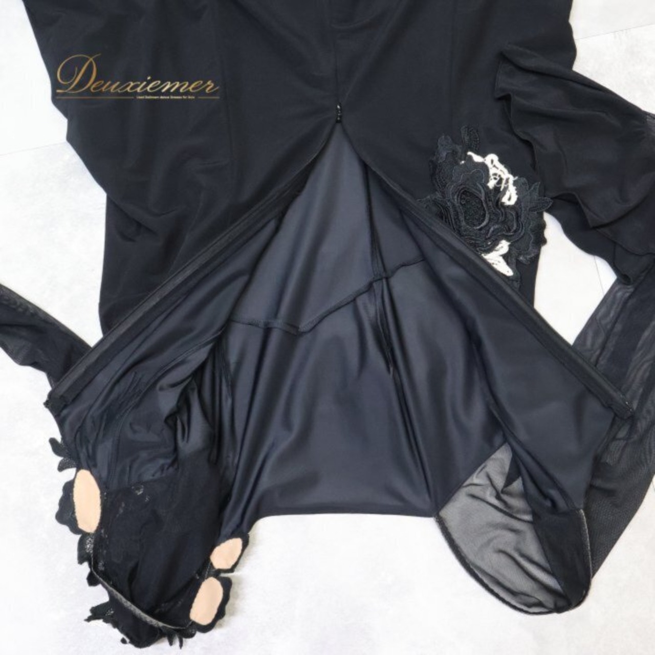 社交ダンス 衣装 セキネ SEKINE 日本製 ワンピース ドレス ブラック系 黒 レース ダンス パーティ 発表会 フリル 上品 綺麗 おしゃれ レディース ステージ衣装 ダンス衣装 エレガント パーティドレス フォーマル シンプル