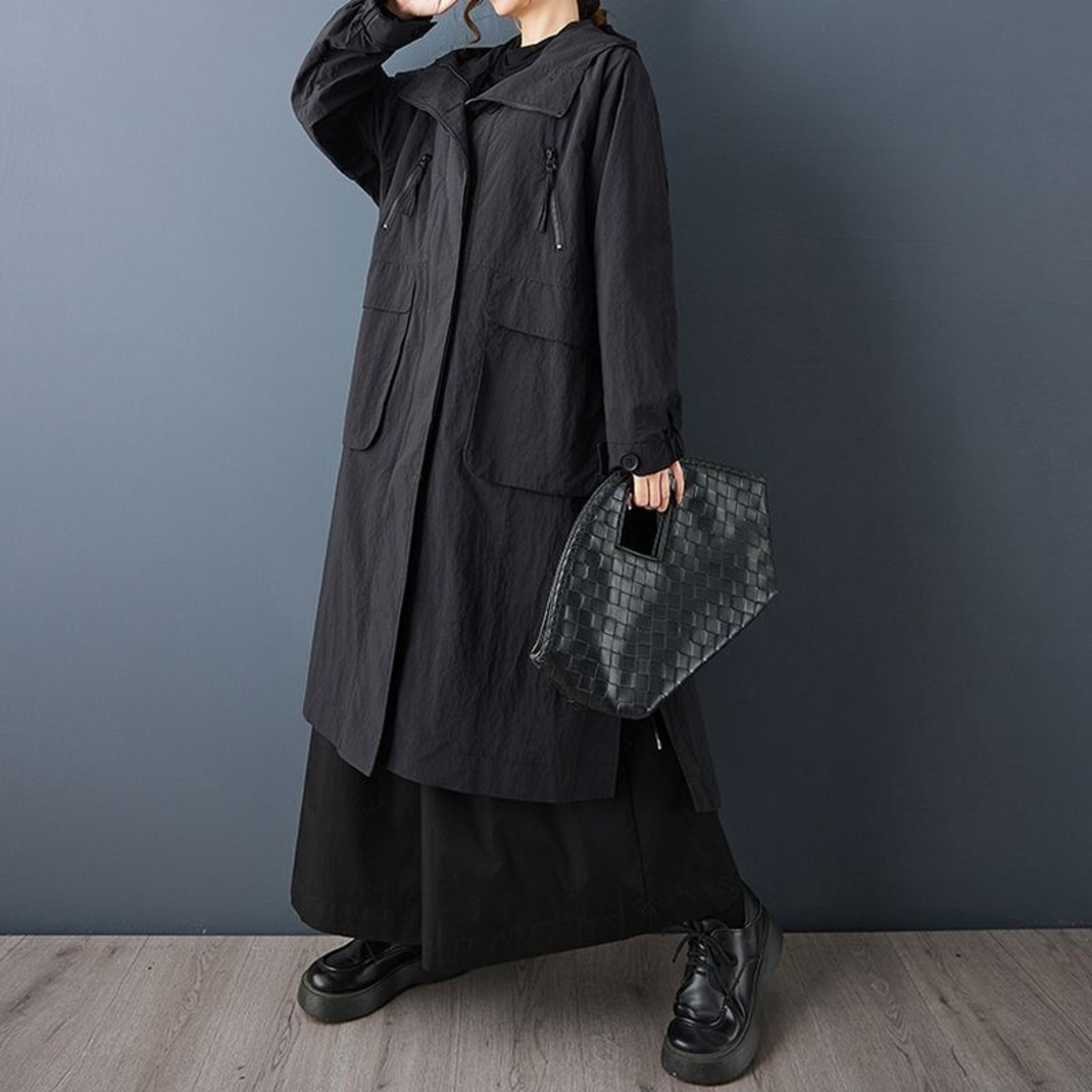 フーデッド ロング モードコート 60064