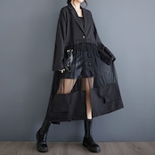 異素材切り替え 軽やか ロングジャケット 00207