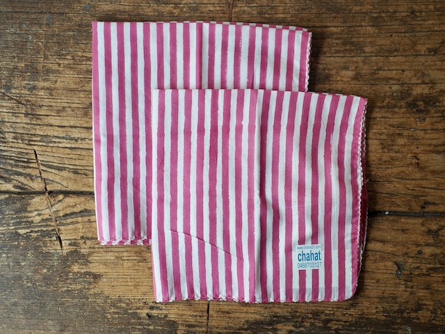 156ri049 Block Print Handkerchief b76 しましま pink