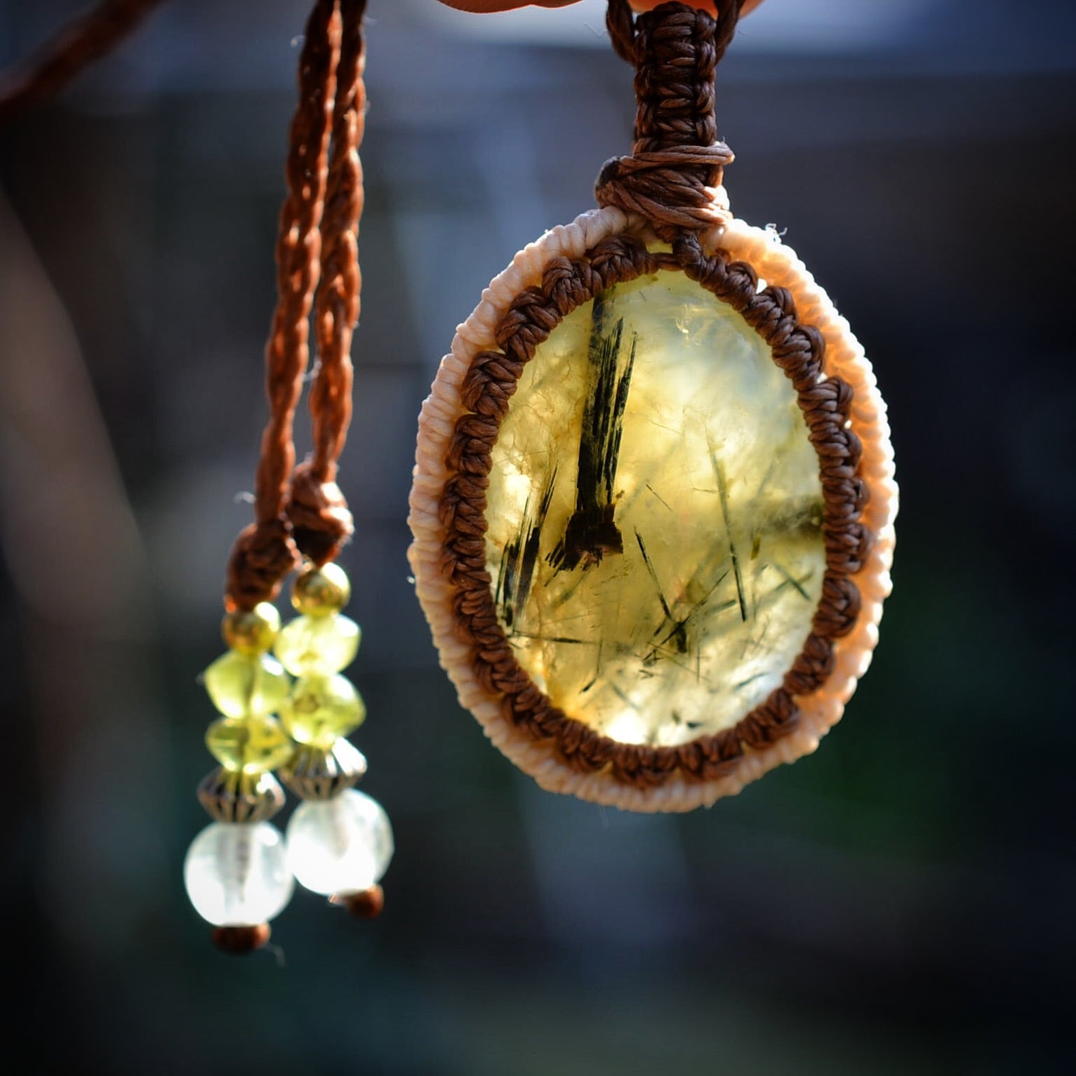 プレナイト☆シンプルマクラメペンダント