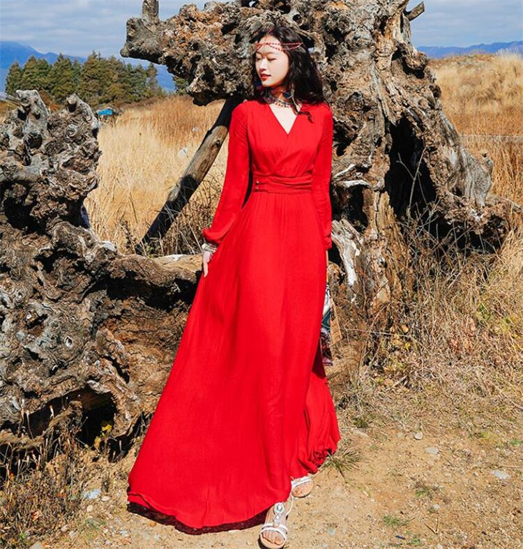 好評 長袖 ワンピース ロングスカ 秋服 アーティスティック 改良漢服