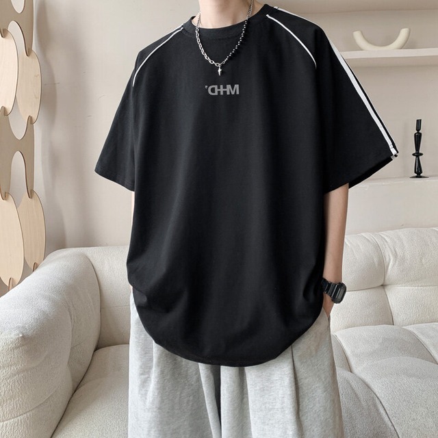 【LPZシリーズ】★Tシャツ★ 3color トップス 男女兼用 メンズ 大きいサイズ 縦縞 カジュアル 黒 白 灰