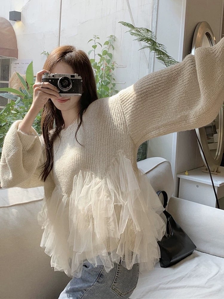 チュールドッキング ニットトップス G104CT0058