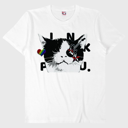 送料込み　猫フェイス　"I LOVE PUNK."　半袖Tシャツ　５.６オンス
