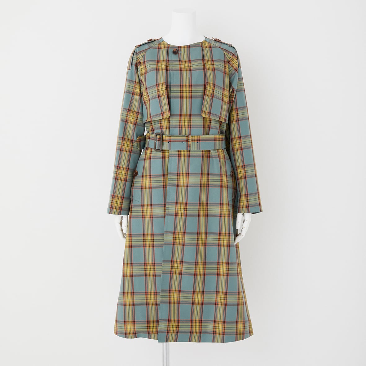 J_O×SANYOCOAT ノーカラーコート【ブルーチェック】