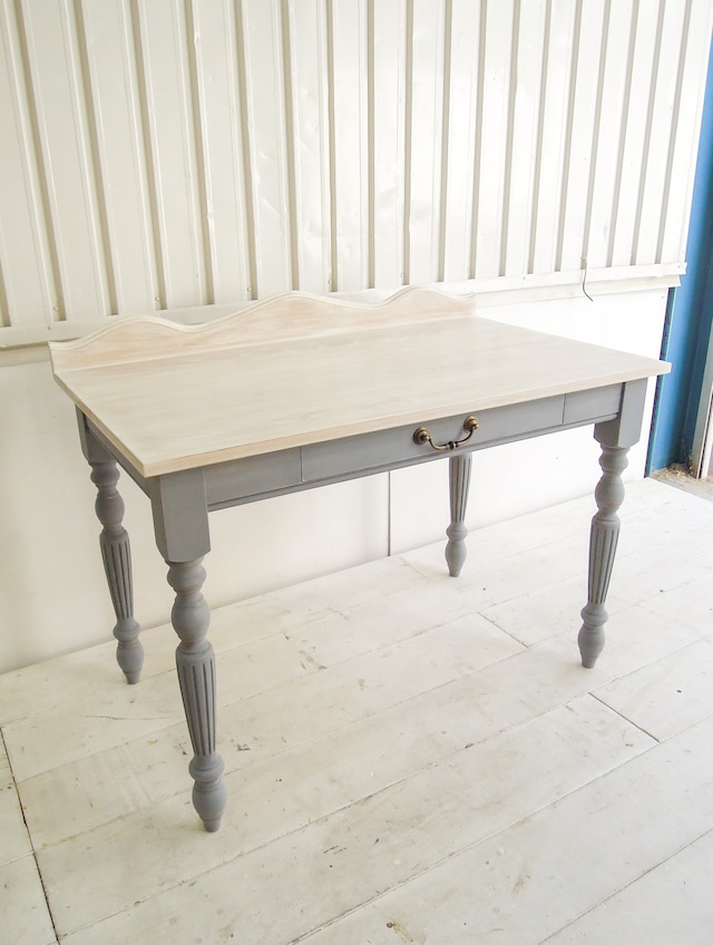 海外インテリア風かわいいキッズデスク 1dwターンドレッグデスクW1100 “ストライプ”(アンティーク調ろくろ足) フレンチシックグレー