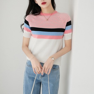 カラーボーダーニットトップス　　22256