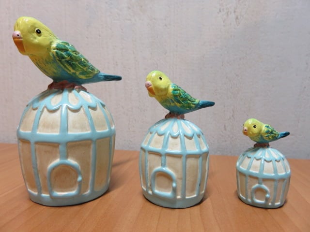 インテリア 置物 オブジェ フィギュア 青い鳥かごとセキセイインコ L