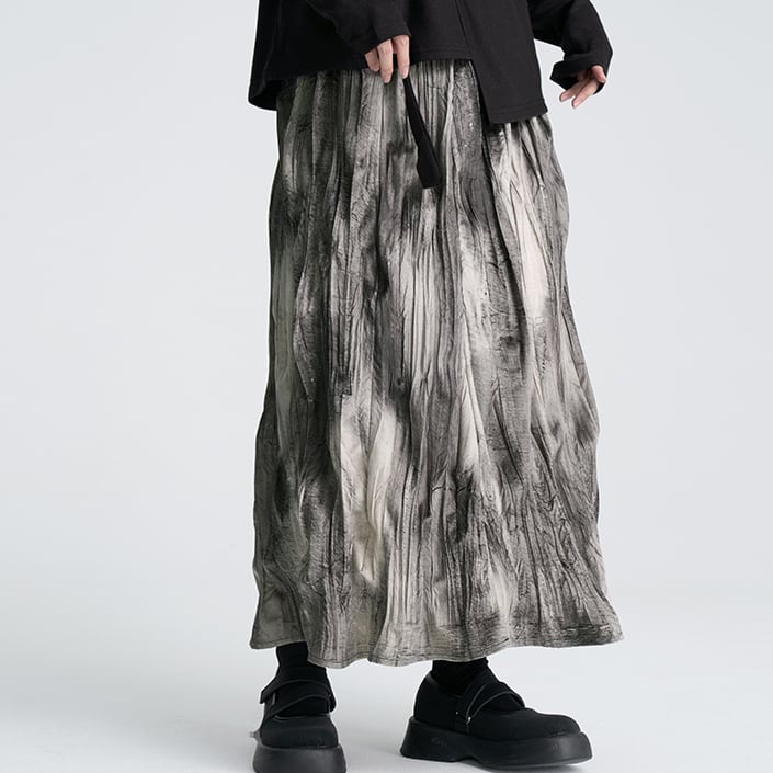 Ink print pleated skirt S149