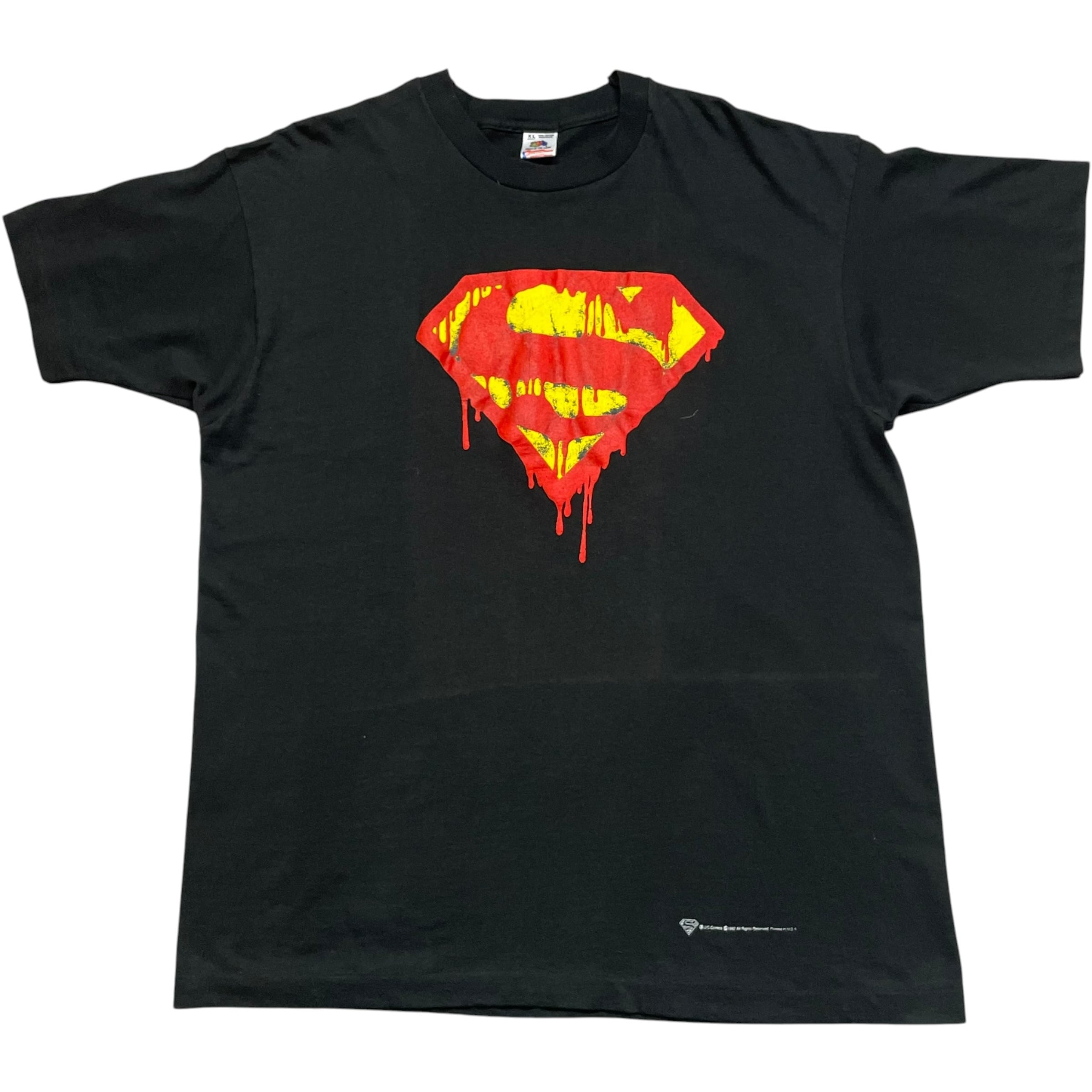 《XL》FRUIT OF THE ROOM フルーツオブザルーム Tシャツ フロントプリント スーパーマン ブラック USA製 90年代 vintage no.10496
