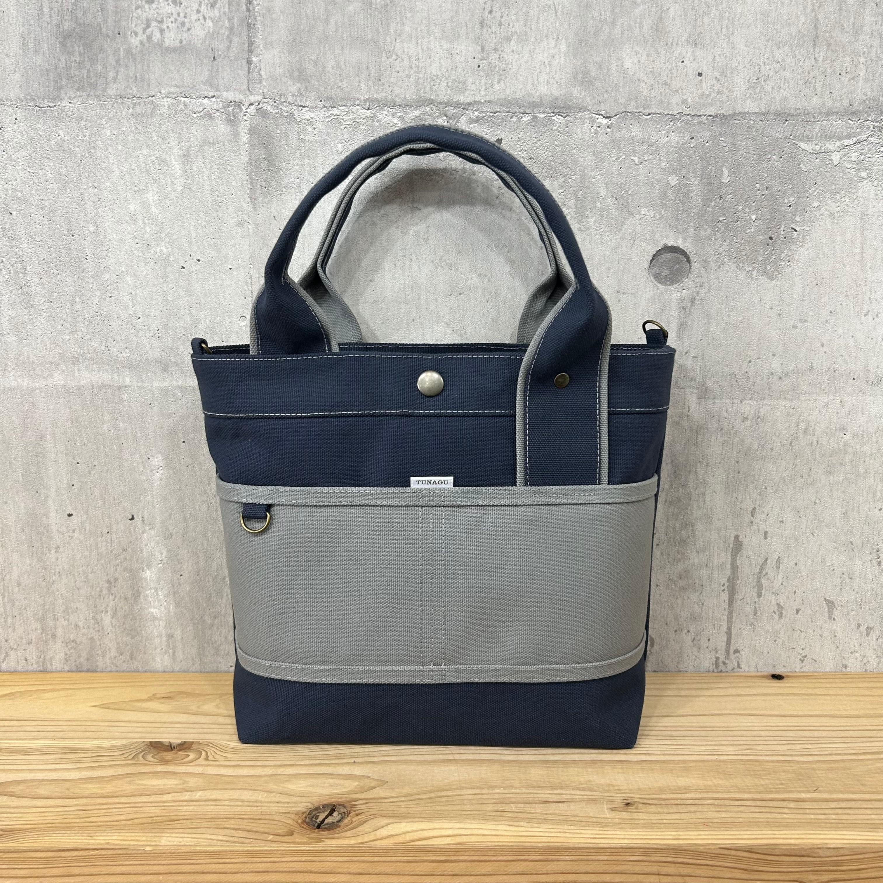 人気No.1.▽Bi Color Tote "M"【ディープオーシャン×グレー】