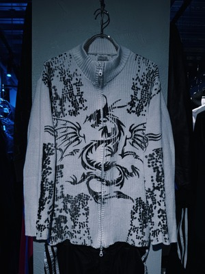 【D4C】vintage dragon design double zip driver's knit