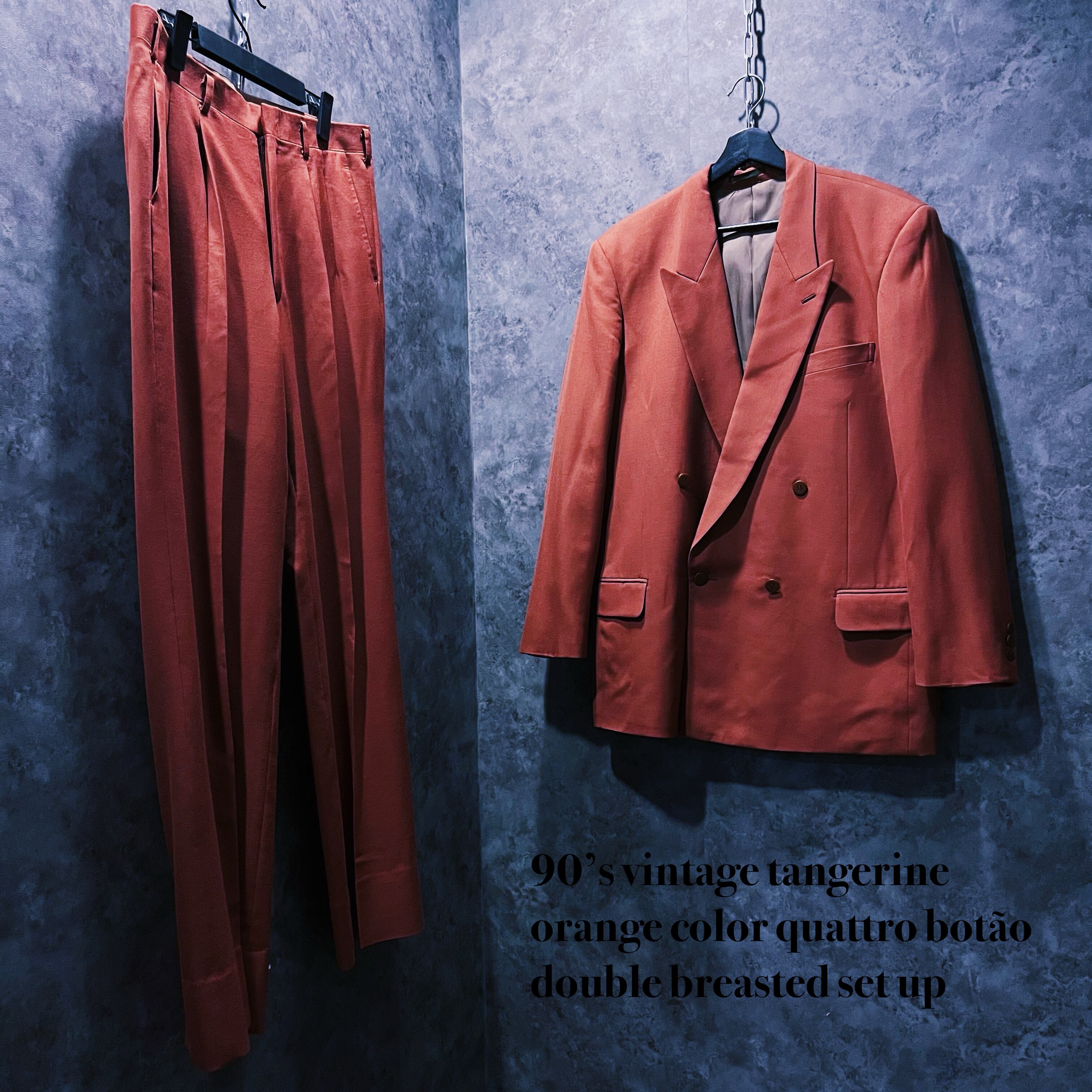 【doppio】90’s vintage tangerine orange color quattro botão double breasted set up