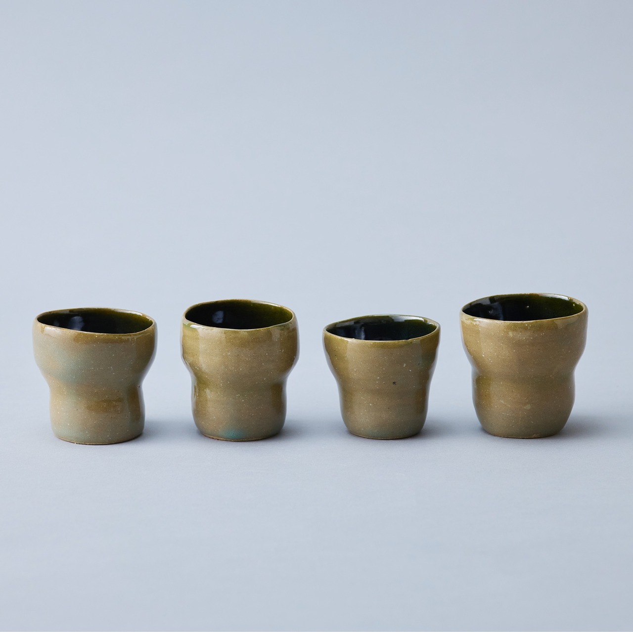 酒杯　織部×青白磁釉