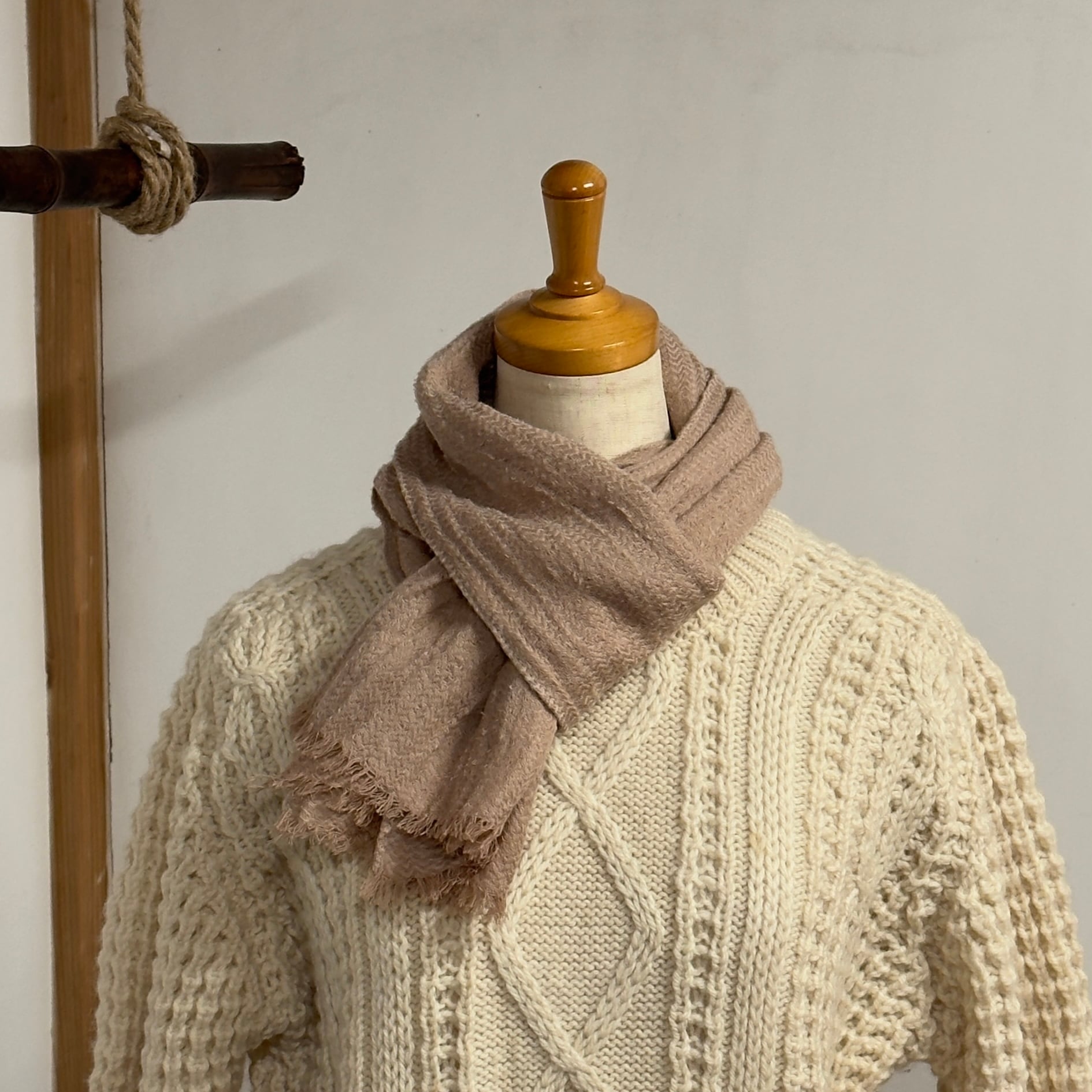 手染め 綿ウールやわらかストール|そば殻染め(植物染め)|futashiba248 / Cotton Scarf